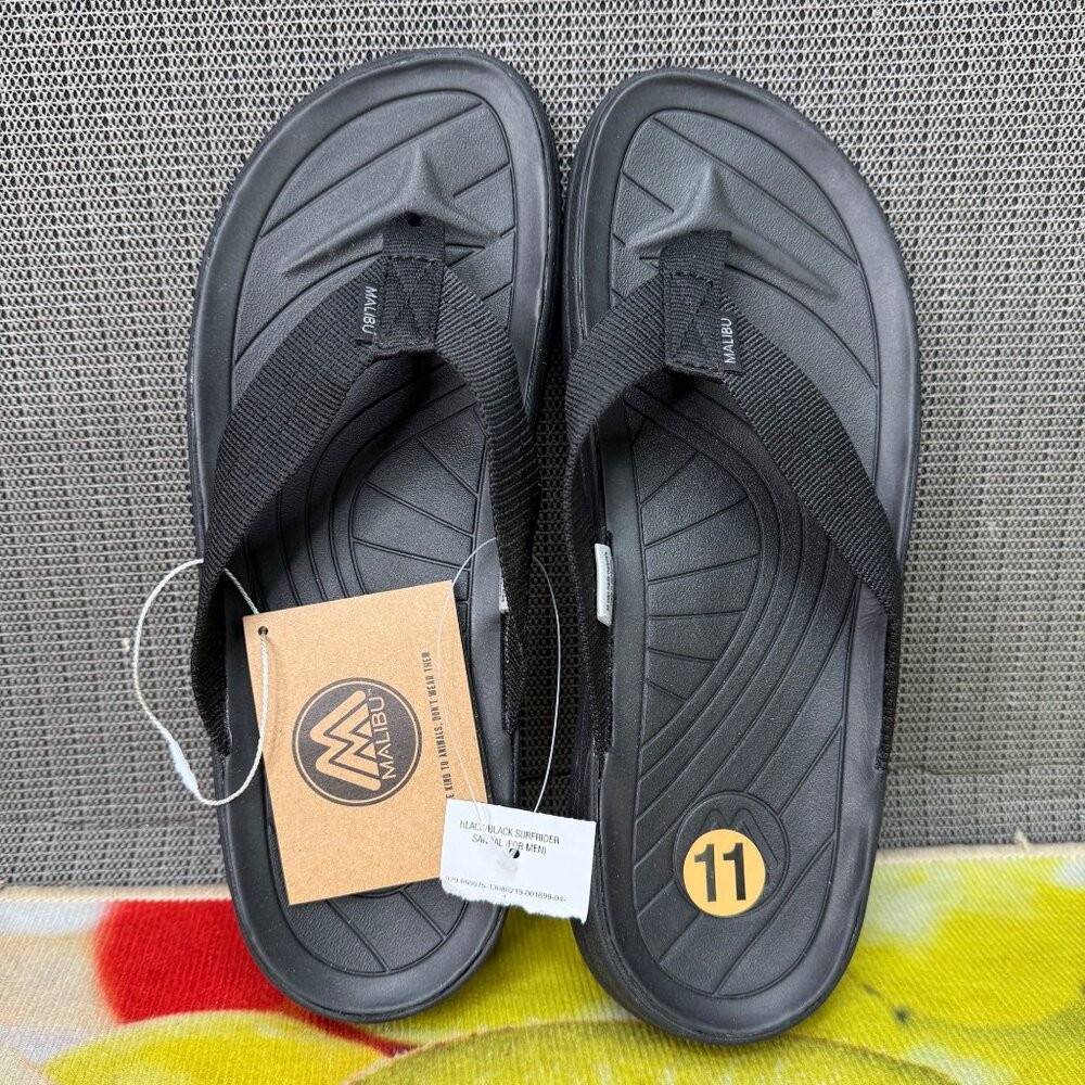 Malibu Men's Black Flip Flops Sandals Size 11 Comfortable Beachwear